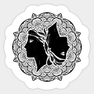 Gemini Mandala Zodiac in Black and White Sticker